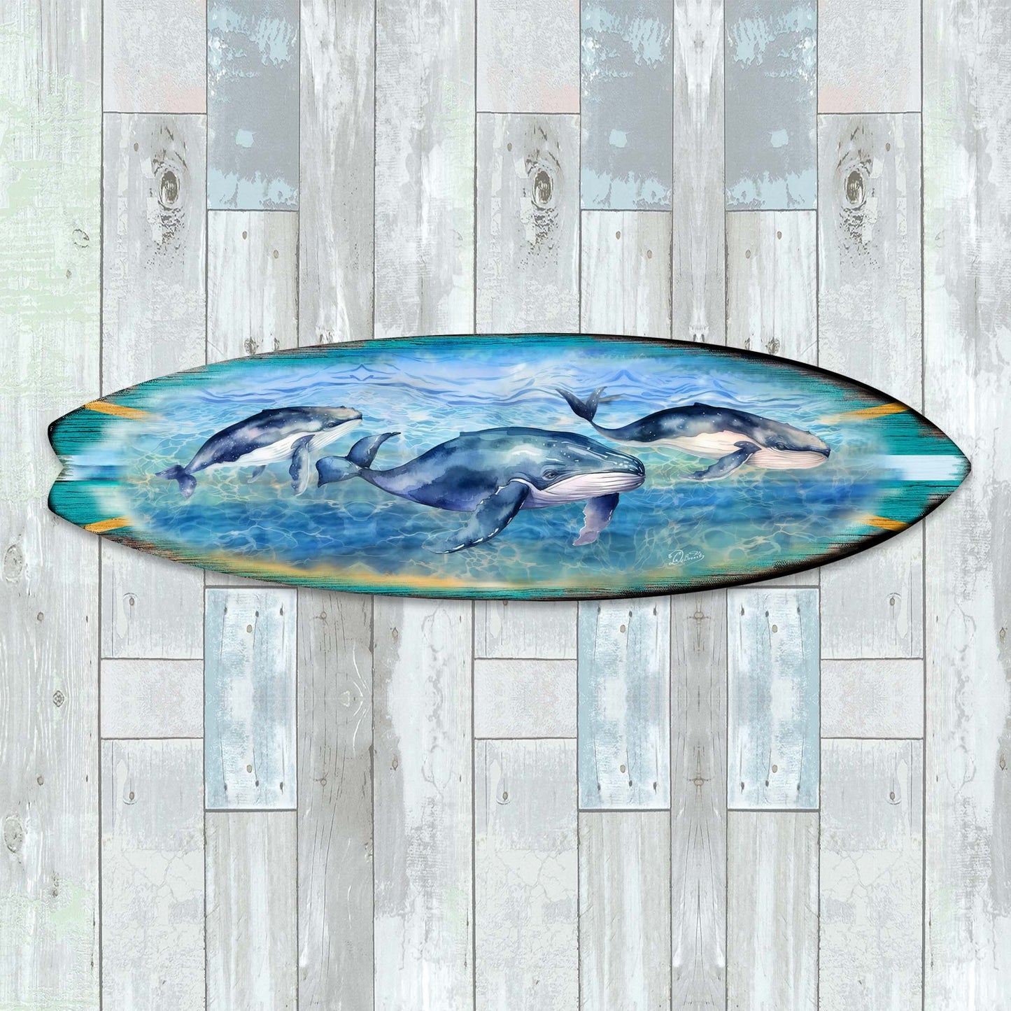 Whale Surfboard Wood Wall Art - Coastal Ocean Decor