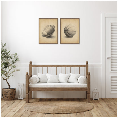 Vintage Football and Basketball 2 Piece Canvas Set