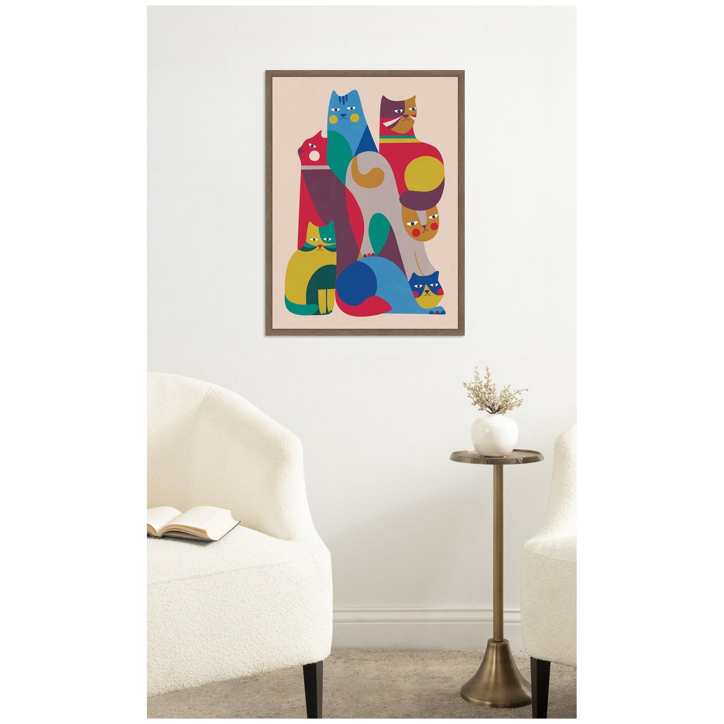 Retro Modern Abstract Cats Framed Canvas Art