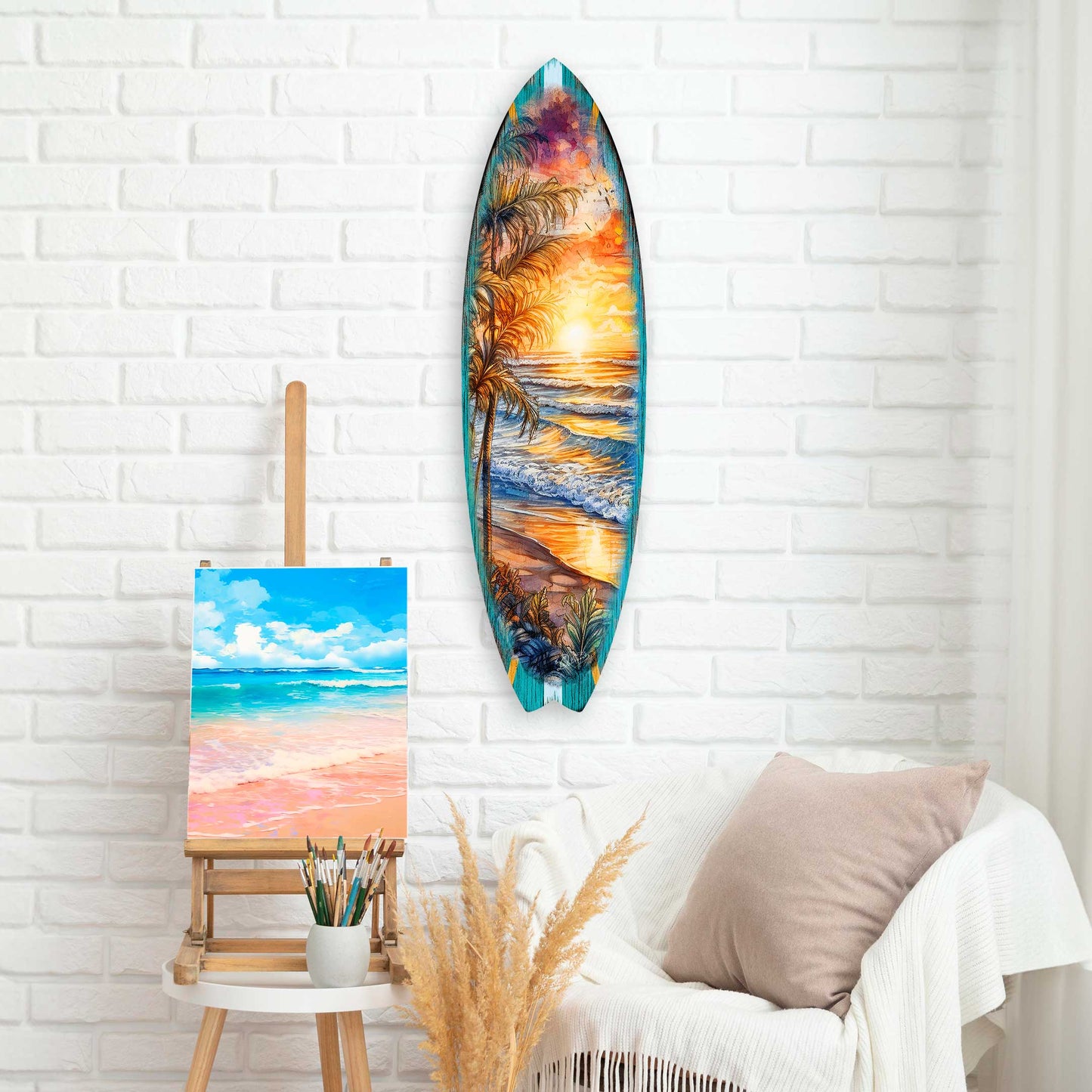 Golden Waves Surfboard Wood Wall Art, Coastal Decor