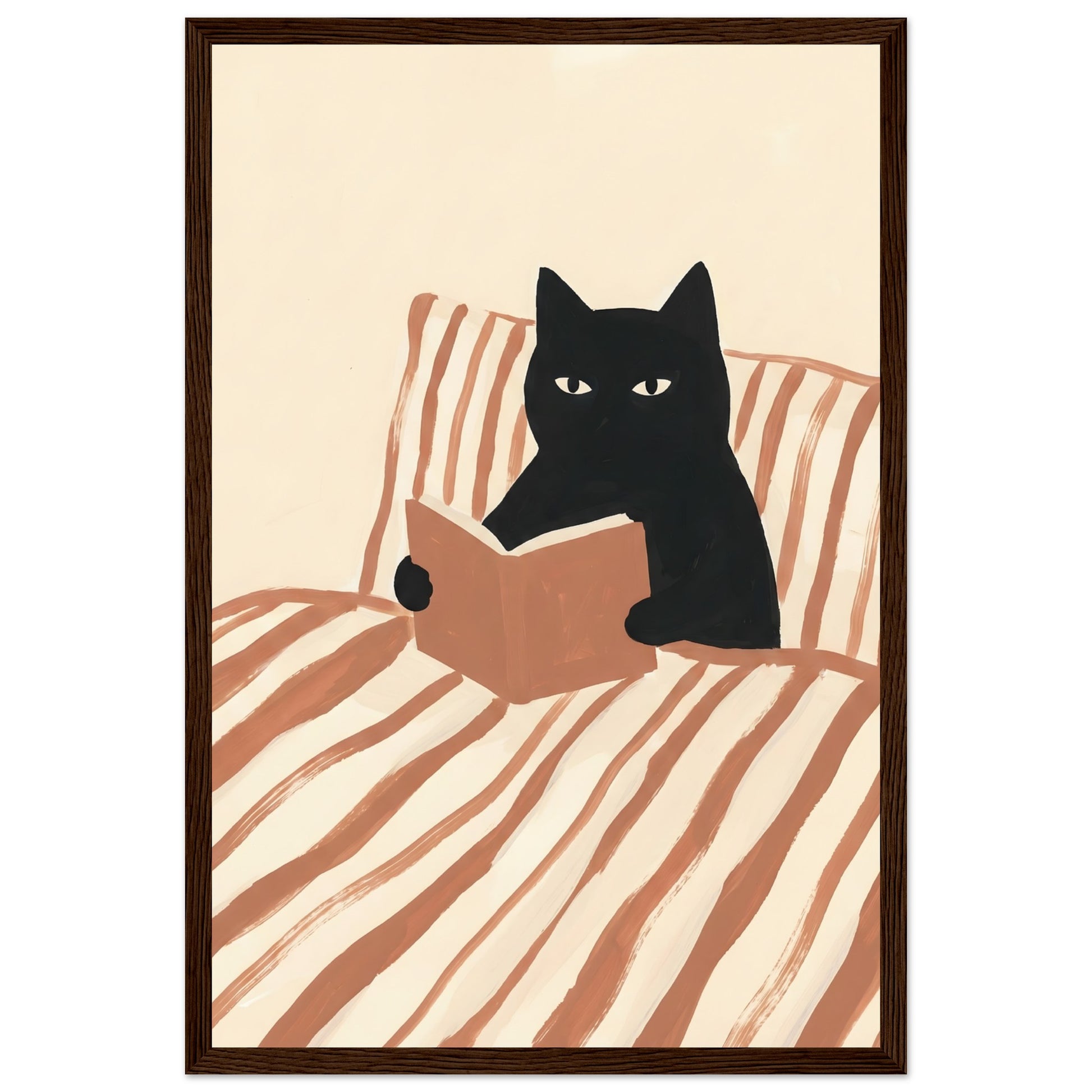 Cat Reading Poster - Framed Wall Art That Gets Cat Lovers and Book Lovers - 20x25 cm / 8x10″ - White frame / Ready-to-hang - Sparkycare