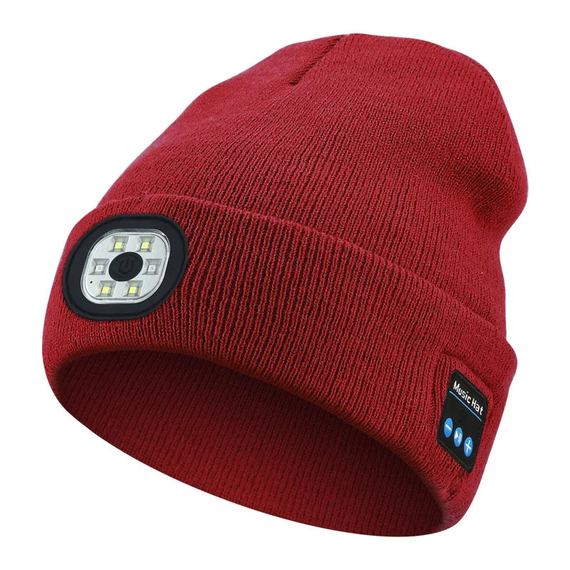 LED Bluetooth Beanie Hat - Rechargeable Headlight & Wireless Headphones