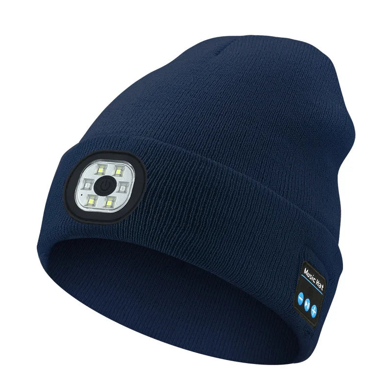 LED Bluetooth Beanie Hat - Rechargeable Headlight & Wireless Headphones