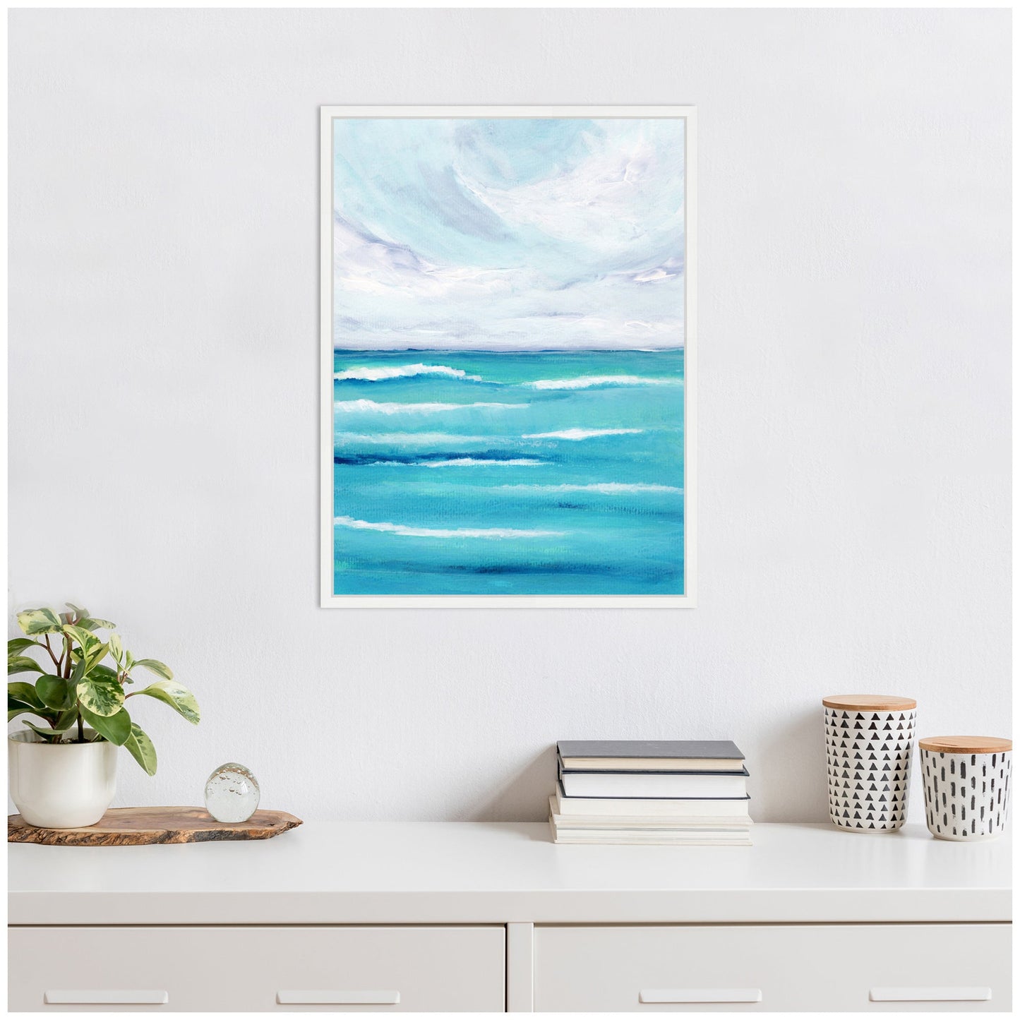 Evening Ocean Waves Framed Canvas Wall Art