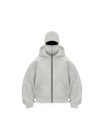 Light Gray balaclava zip hoodie with full face coverage techwear fashion