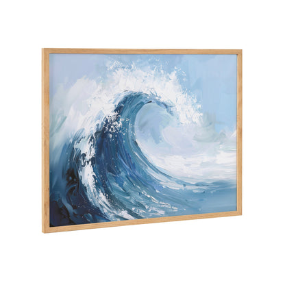 Abstract painterly coastal ocean wave framed print in soft brushstrokes, solid wood frame