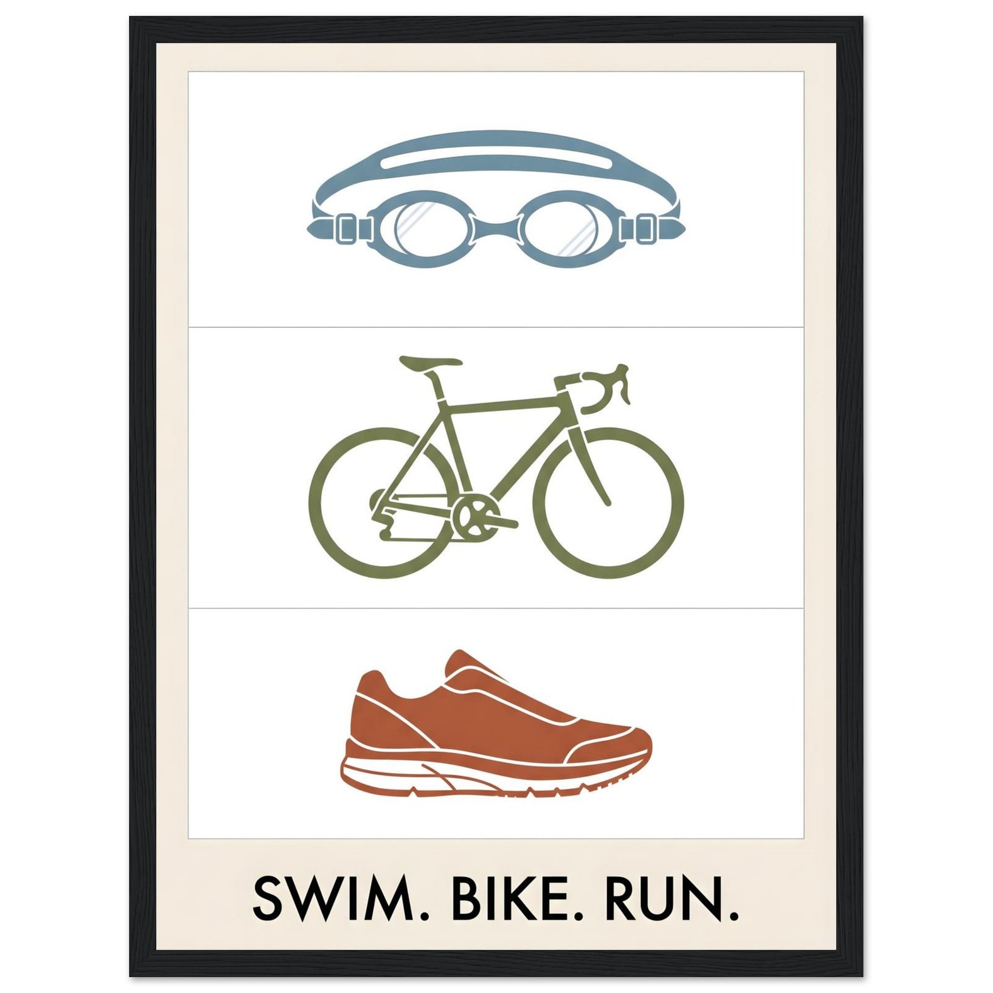 Swim Bike Run Poster: Minimalist Triathlon Icons Wall Art - 20x25 cm / 8x10″ - White frame / Ready-to-hang - Sparkycare