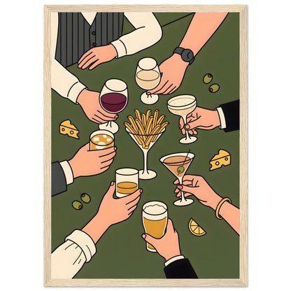 Retro Cocktail Table Art, Framed Bar Cart Decor - A3 (29.7 x 42 cm) - Wood frame / Ready-to-hang - Sparkycare