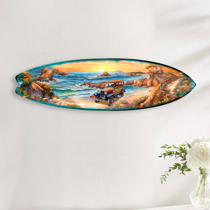 Beach Sunrise Surfboard Wood Wall Art - Coastal Decor