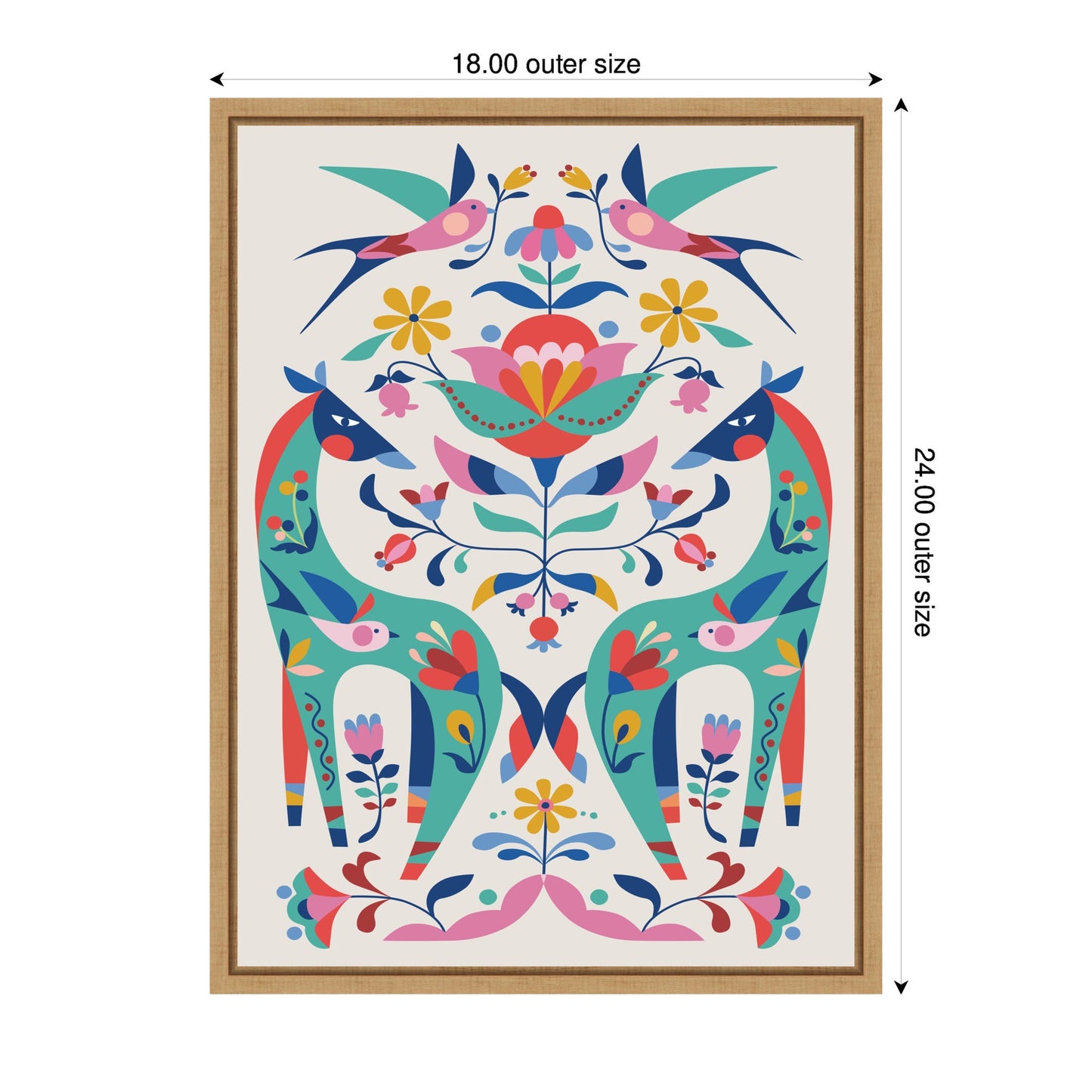 Folk Art Horses and Birds Framed Canvas Wall Art