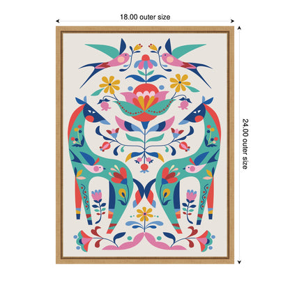 Folk Art Horses and Birds Framed Canvas Wall Art