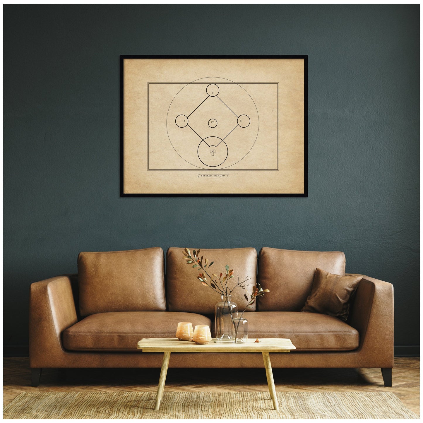 Vintage Sports Baseball Diamond Diagram Horizontal by The Creative Bunch Studio Framed Wall Art Print