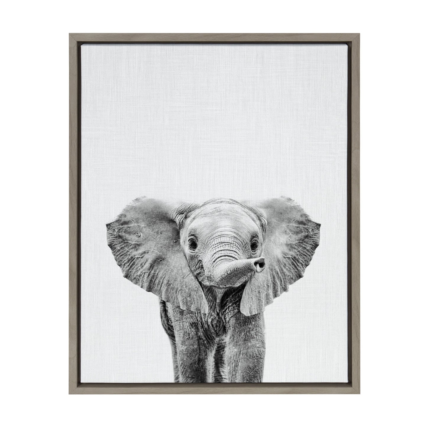 Baby elephant black and white framed canvas wall art for a nursery