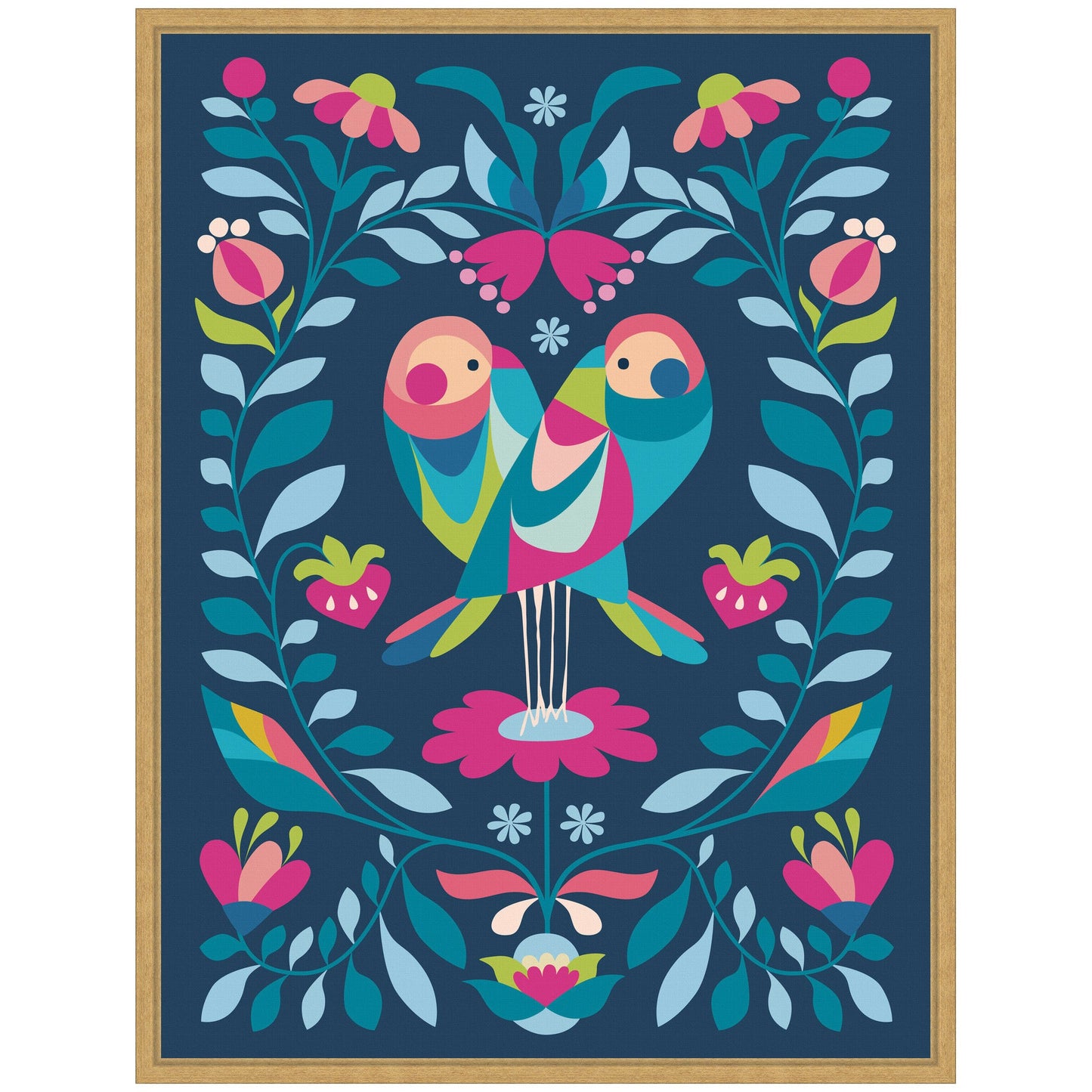 Love Birds Framed Canvas Wall Art