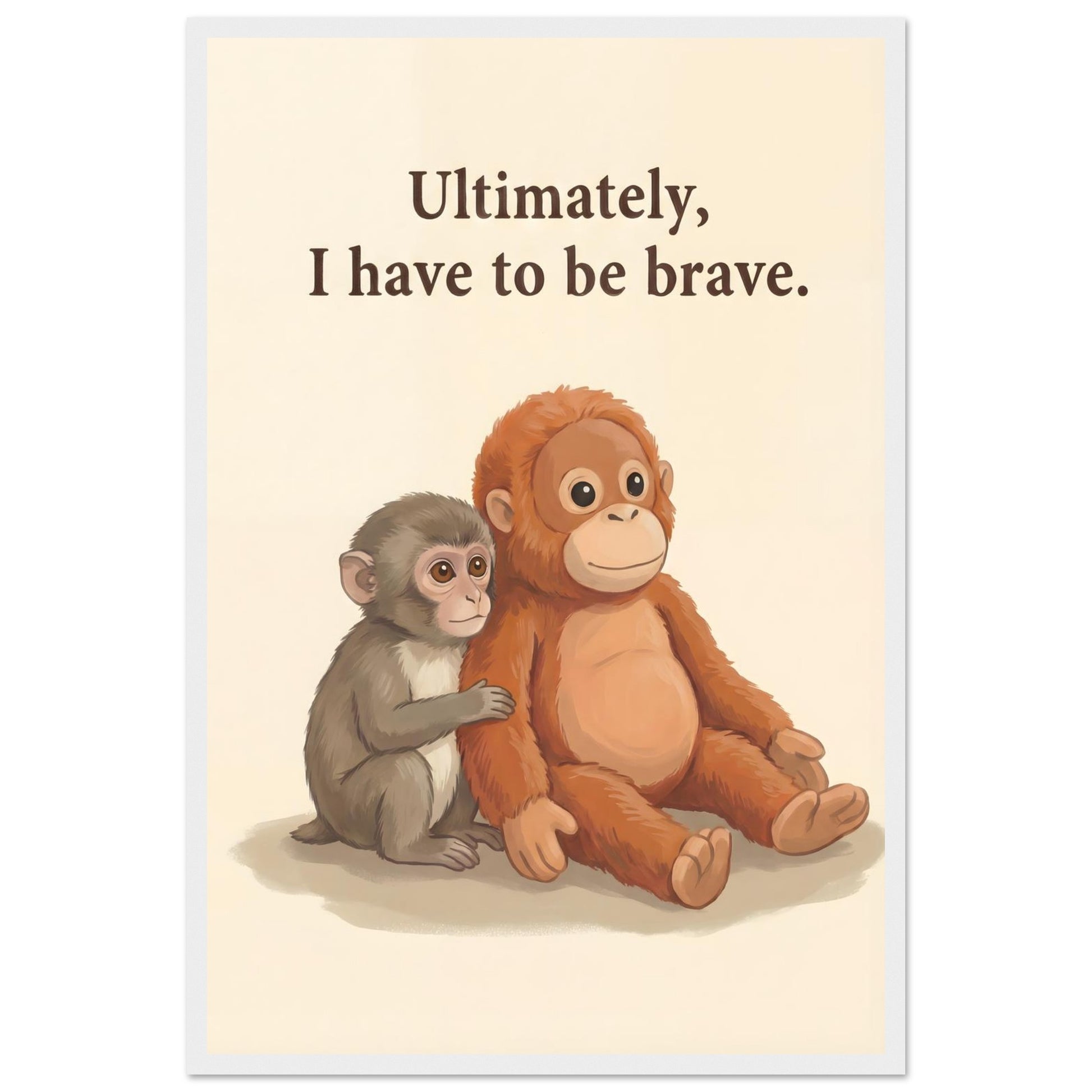 Baby Monkey "Be Brave" Framed Wall Art - 20x25 cm / 8x10″ - White frame / Ready-to-hang - Sparkycare