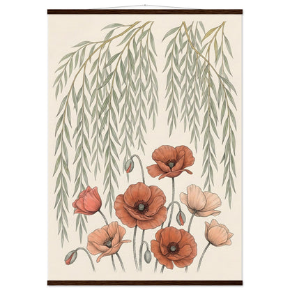 Willow Tree and Poppy Botanical 9th Anniversary Wall Art - A0 (84.1 x 118.9 cm) / Museum-Quality Matte Paper Poster with Hanger - Dark wood wall hanger - Sparkycare