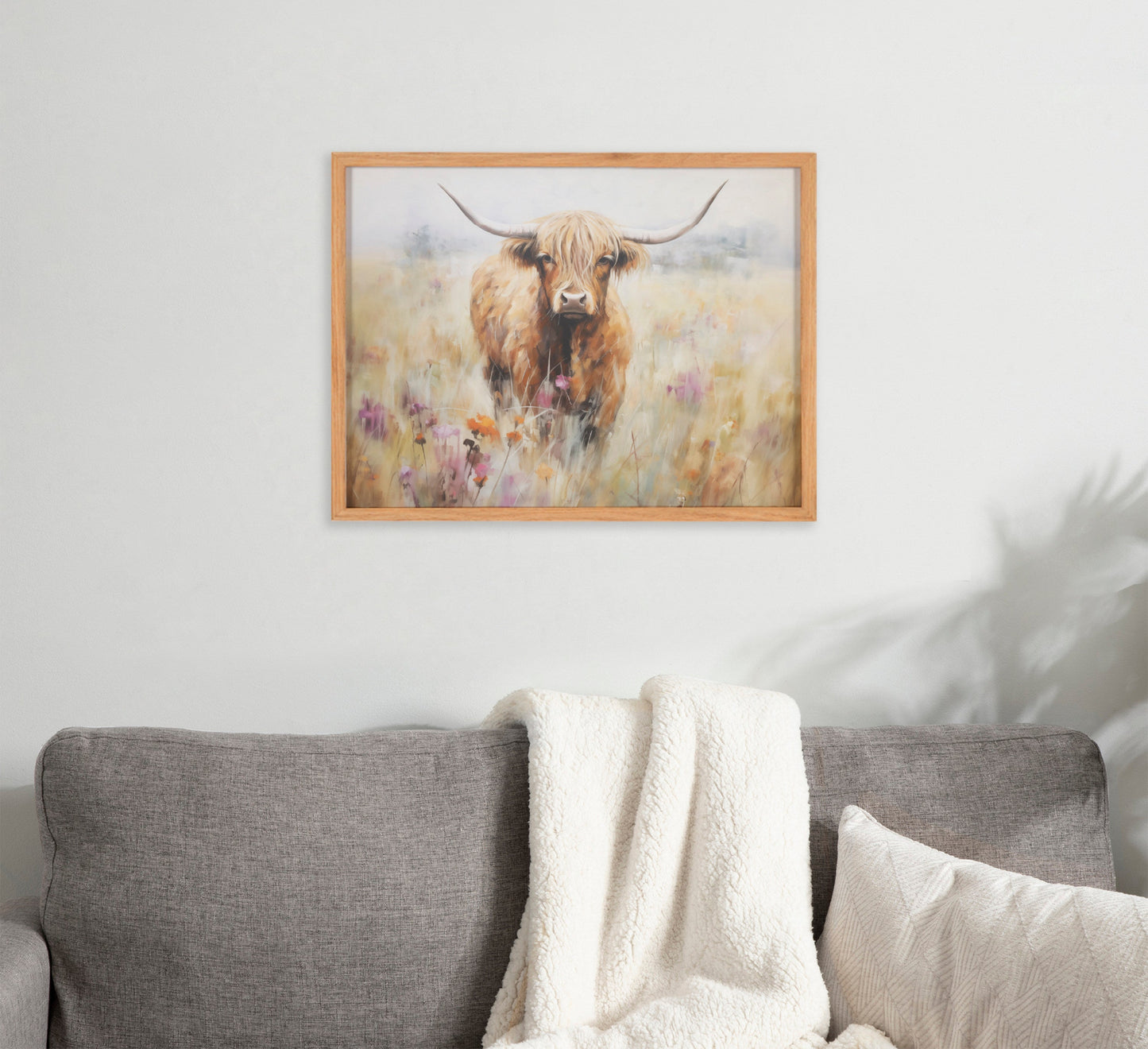 Highland Cow in a Flower Field Framed Wall Art Print
