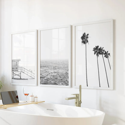 Black and White Coastal Wall Art Set of 3 (Unframed)