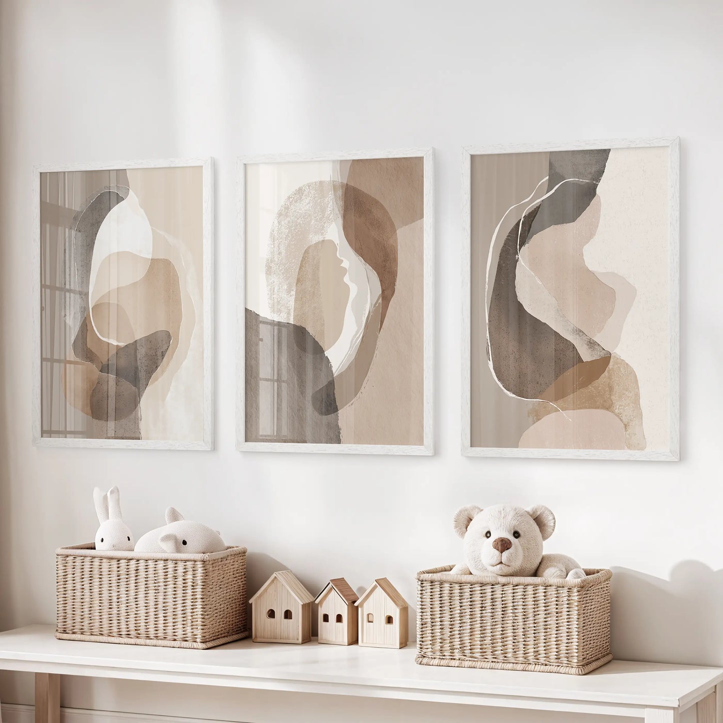 Neutral Abstract Wall Art Set of 3 Earth Tone Prints