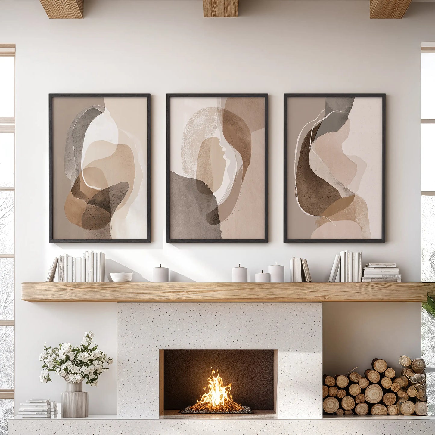 Neutral Abstract Wall Art Set of 3 Earth Tone Prints