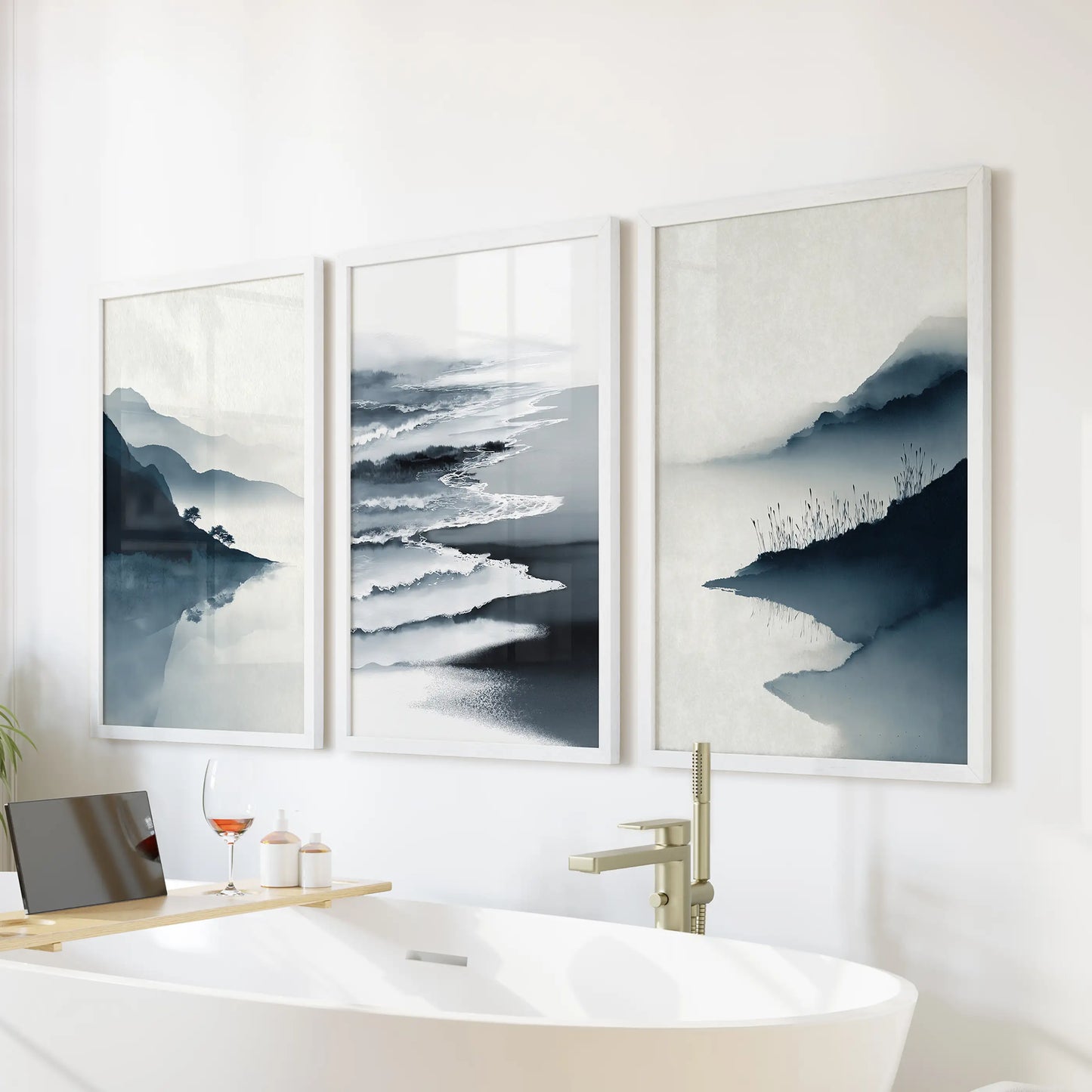 Minimalist Mountain Lake Landscape Wall Art Set of 3