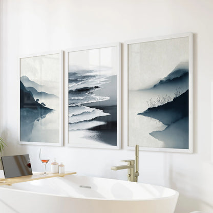 Minimalist Mountain Lake Landscape Wall Art Set of 3