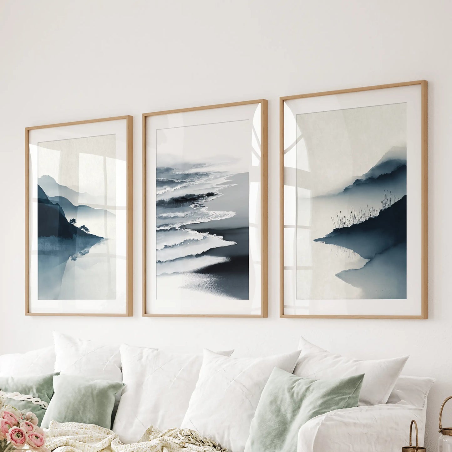 Minimalist Mountain Lake Landscape Wall Art Set of 3