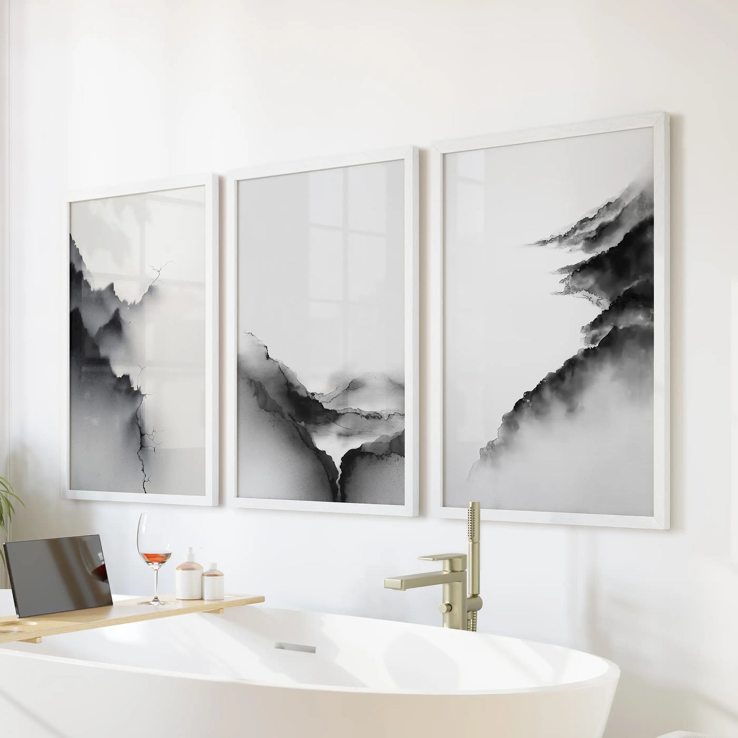 Mountain Landscape Wall Art Set of 3 Black and White Prints
