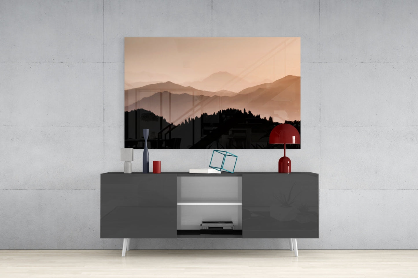 Sepia Layered Ridges Pine Forest Glass Wall Art