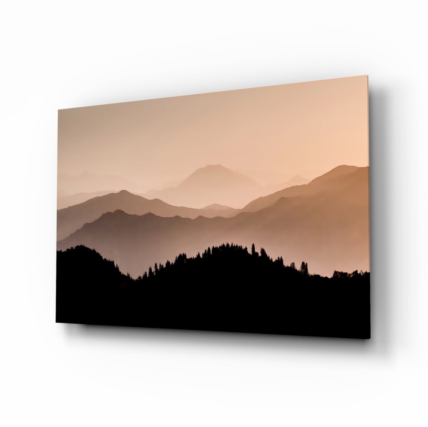 Sepia Layered Ridges Pine Forest Glass Wall Art