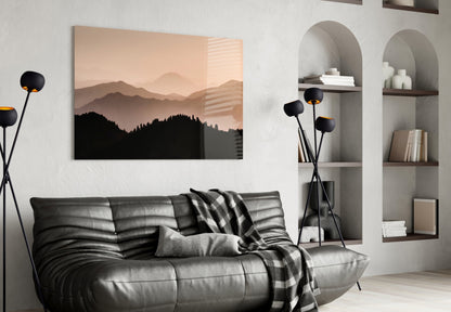 Sepia Layered Ridges Pine Forest Glass Wall Art