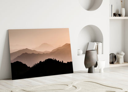 Sepia Layered Ridges Pine Forest Glass Wall Art