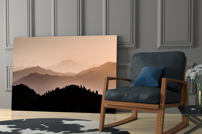 Sepia Layered Ridges Pine Forest Glass Wall Art