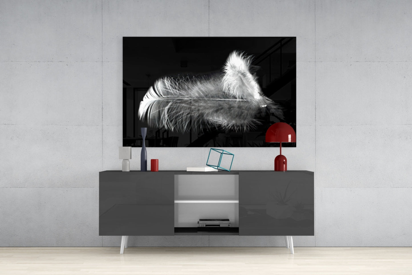 White Feather Glass Wall Art