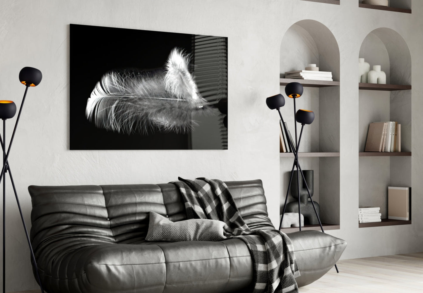 White Feather Glass Wall Art