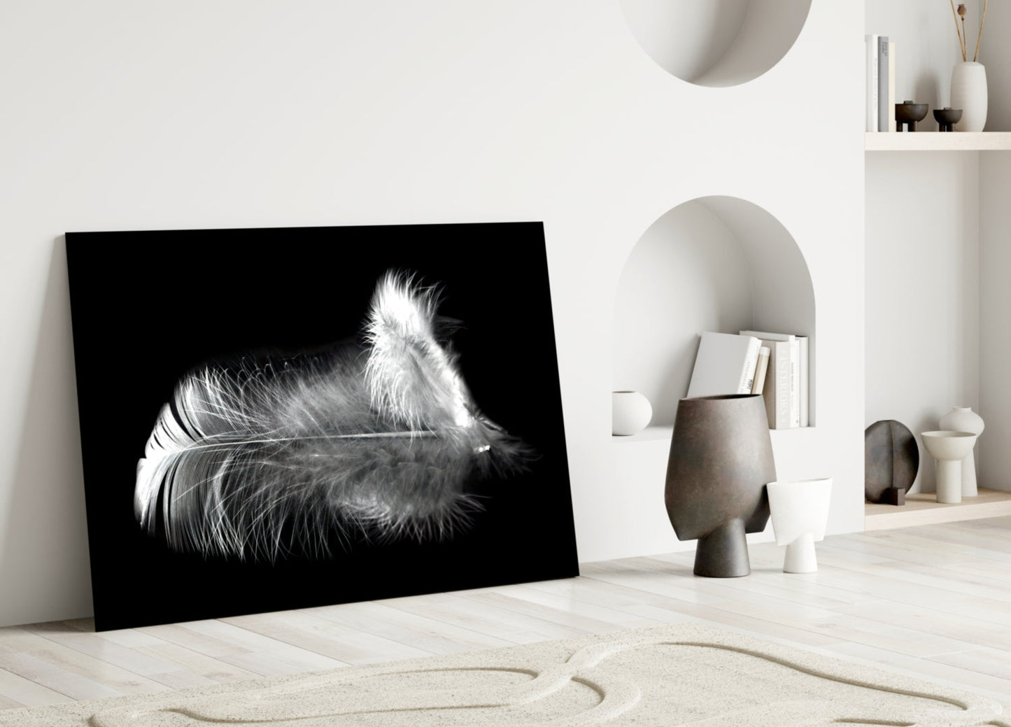 White Feather Glass Wall Art