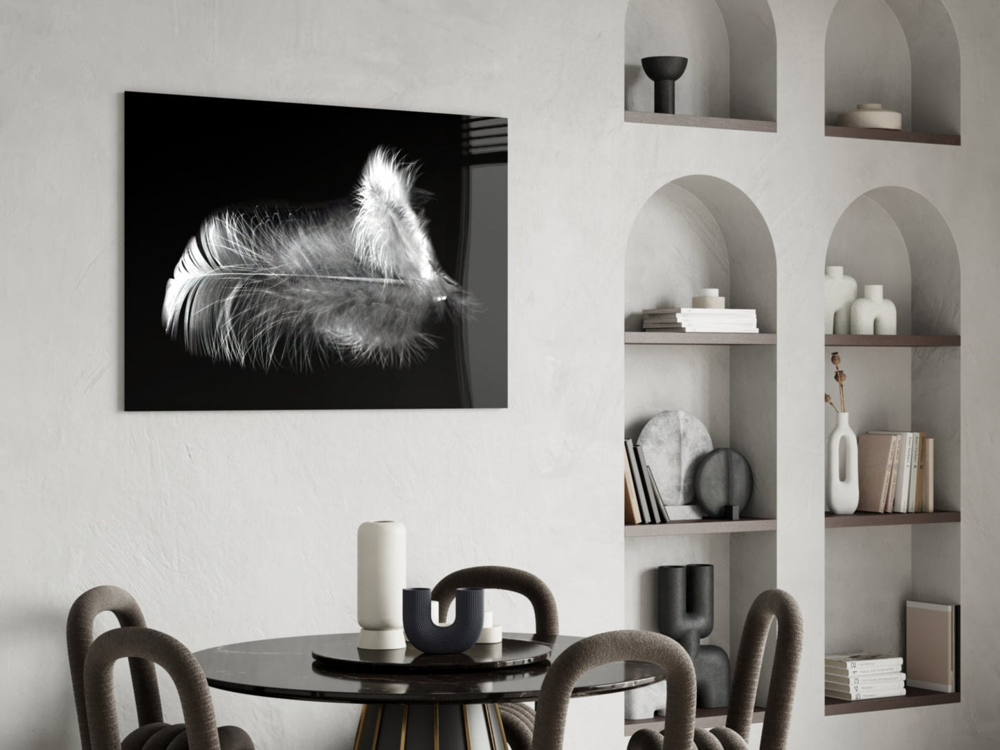 White Feather Glass Wall Art