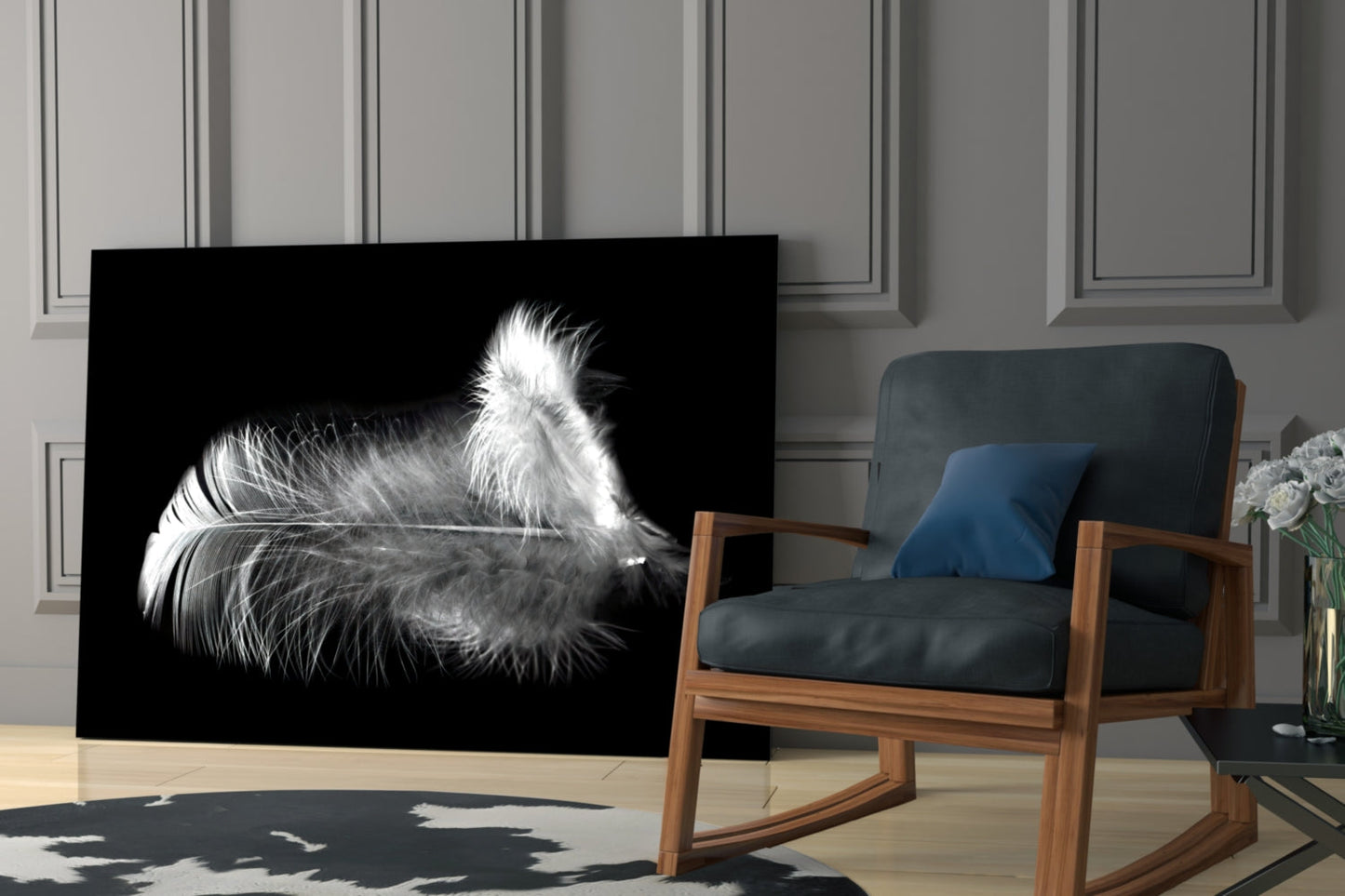 White Feather Glass Wall Art