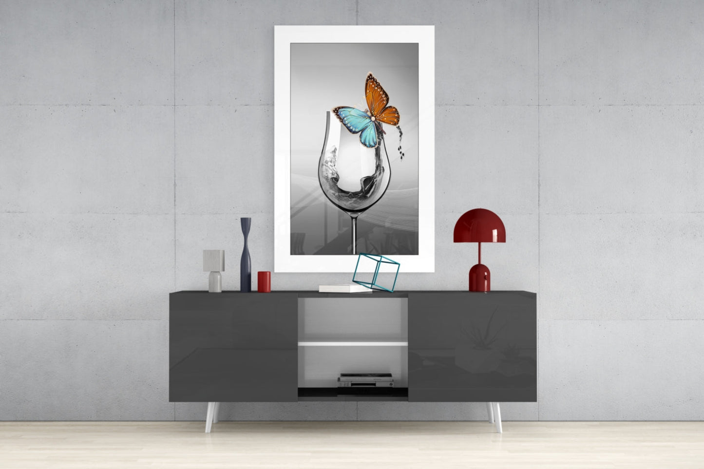 Goblet Butterfly Glass Wall Art
