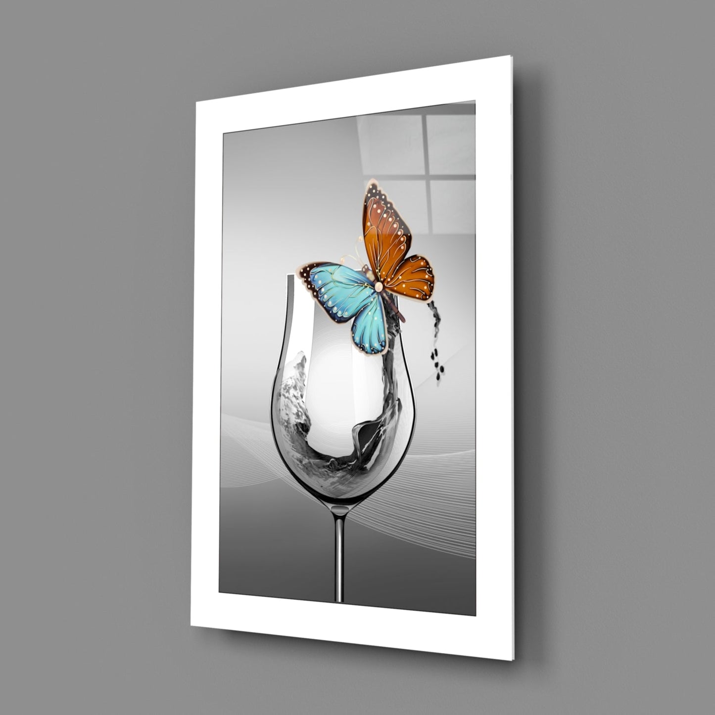 Goblet Butterfly Glass Wall Art