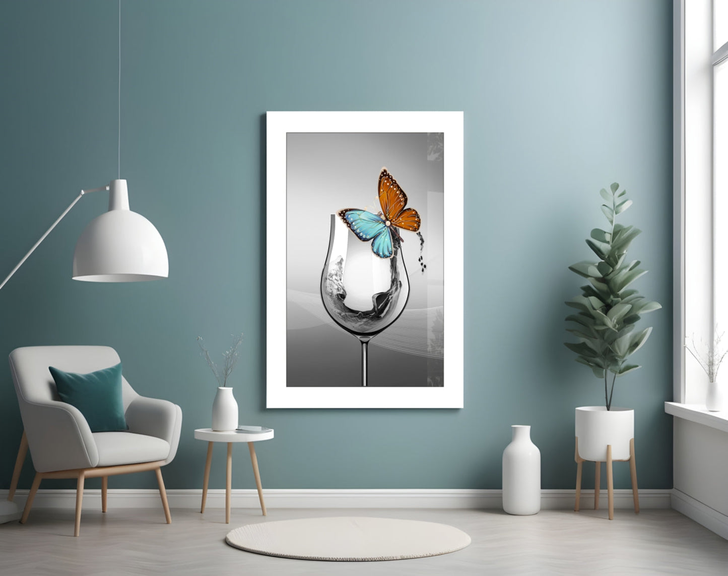 Goblet Butterfly Glass Wall Art