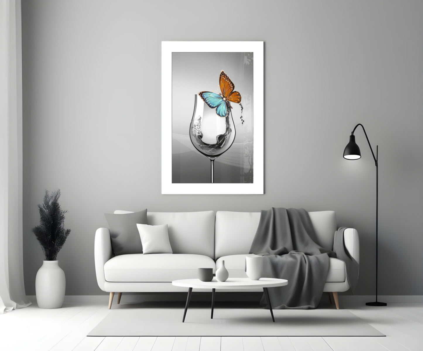 Goblet Butterfly Glass Wall Art