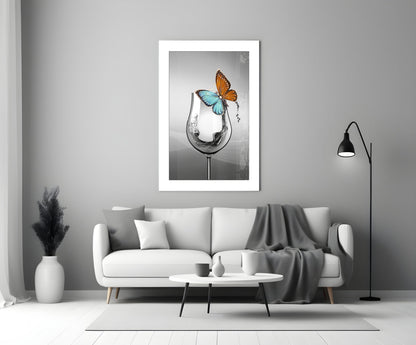 Goblet Butterfly Glass Wall Art