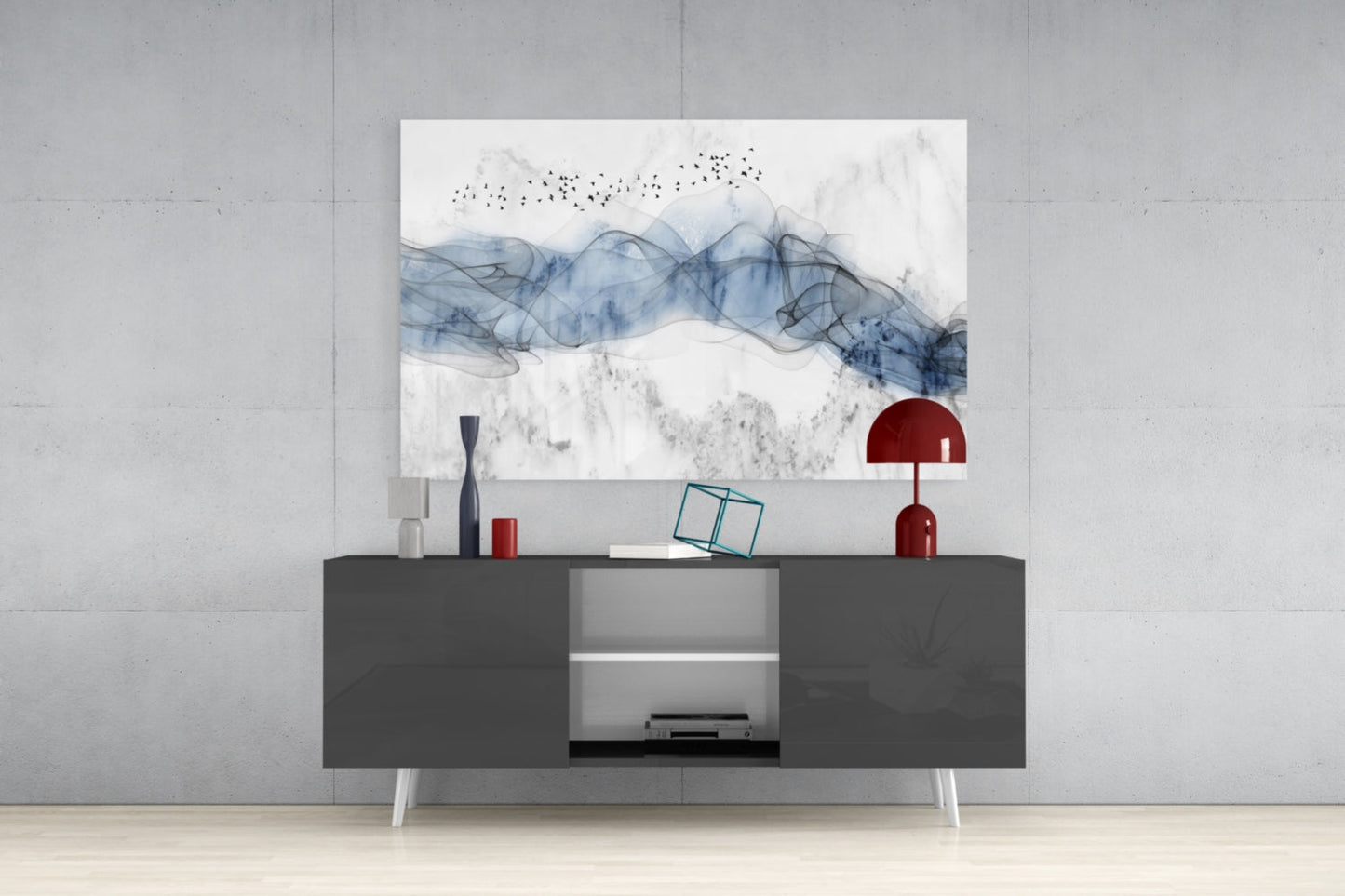 Cobalt Ink Drift Glass Wall Art