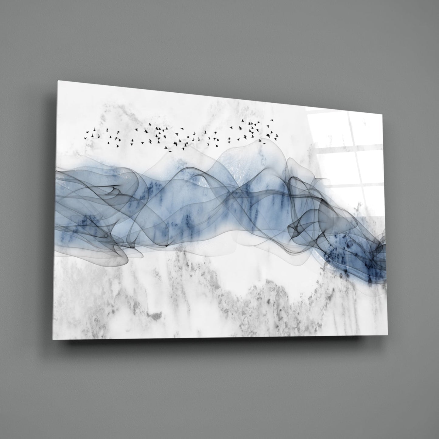 Cobalt Ink Drift Glass Wall Art
