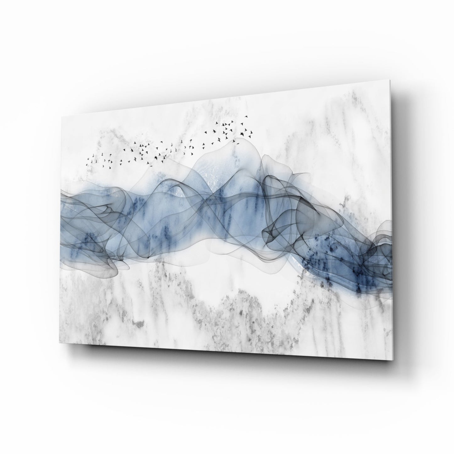 Cobalt Ink Drift Glass Wall Art