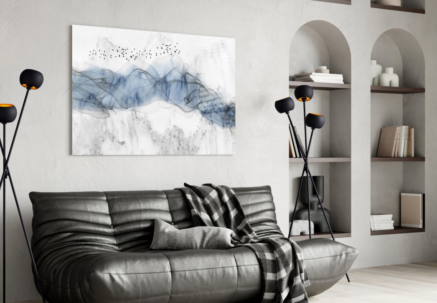 Cobalt Ink Drift Glass Wall Art