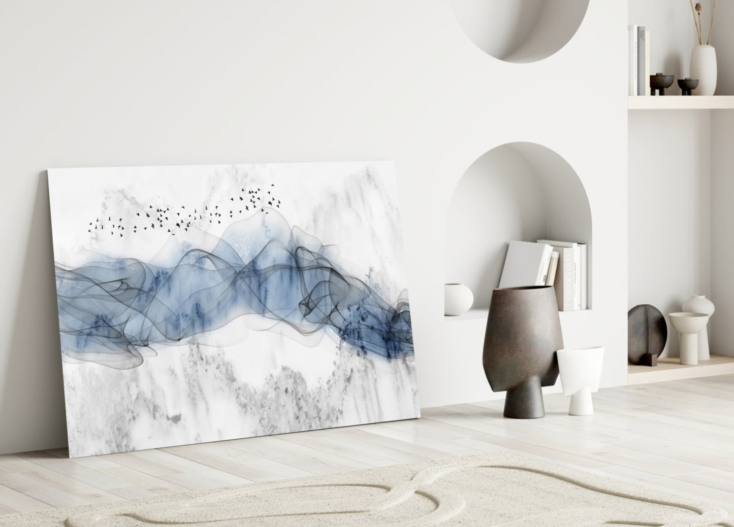 Cobalt Ink Drift Glass Wall Art