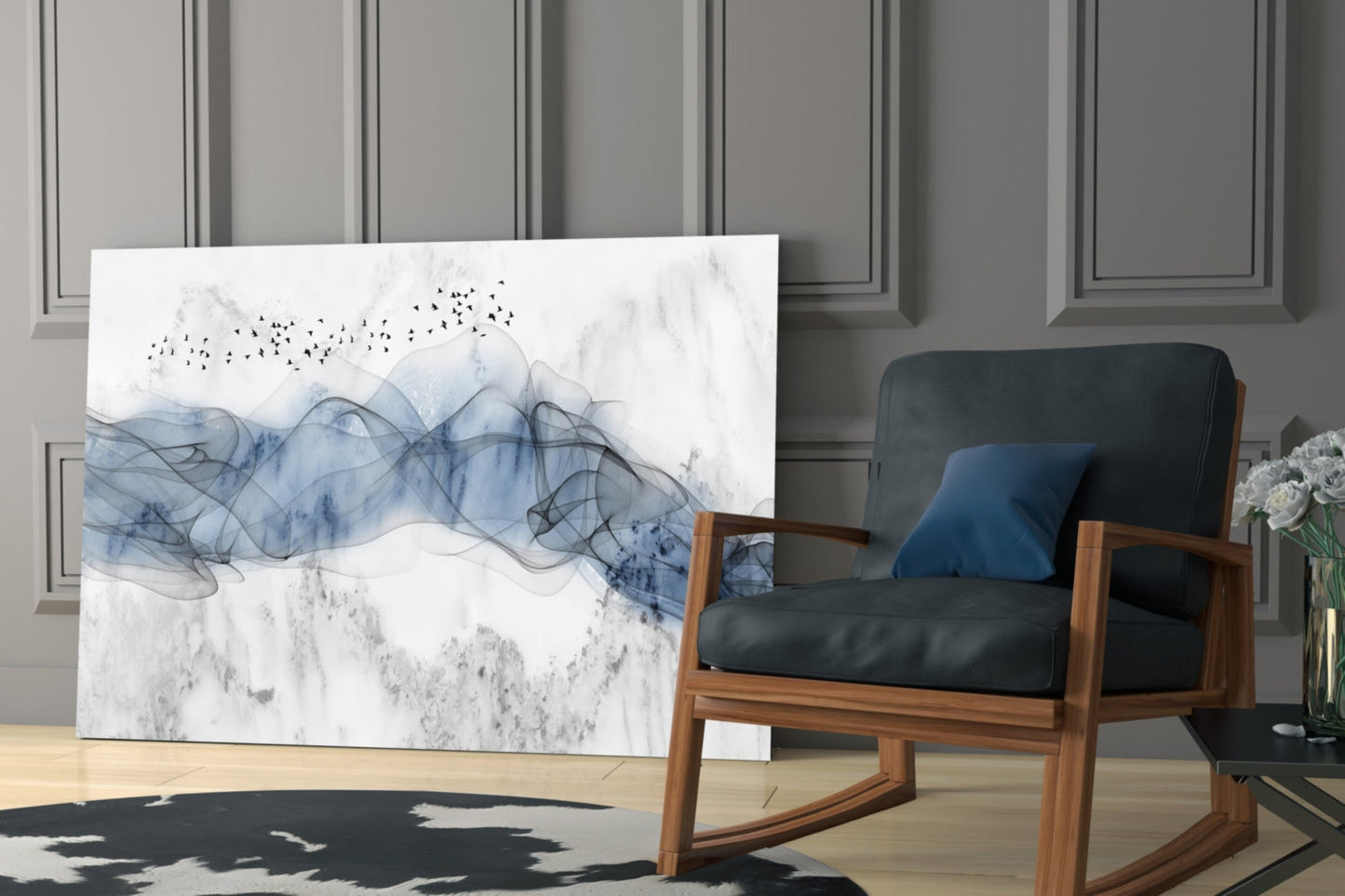 Cobalt Ink Drift Glass Wall Art
