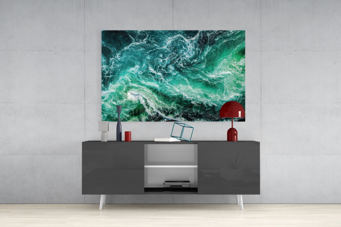 Green Waves Aerial Ocean Glass Wall Art